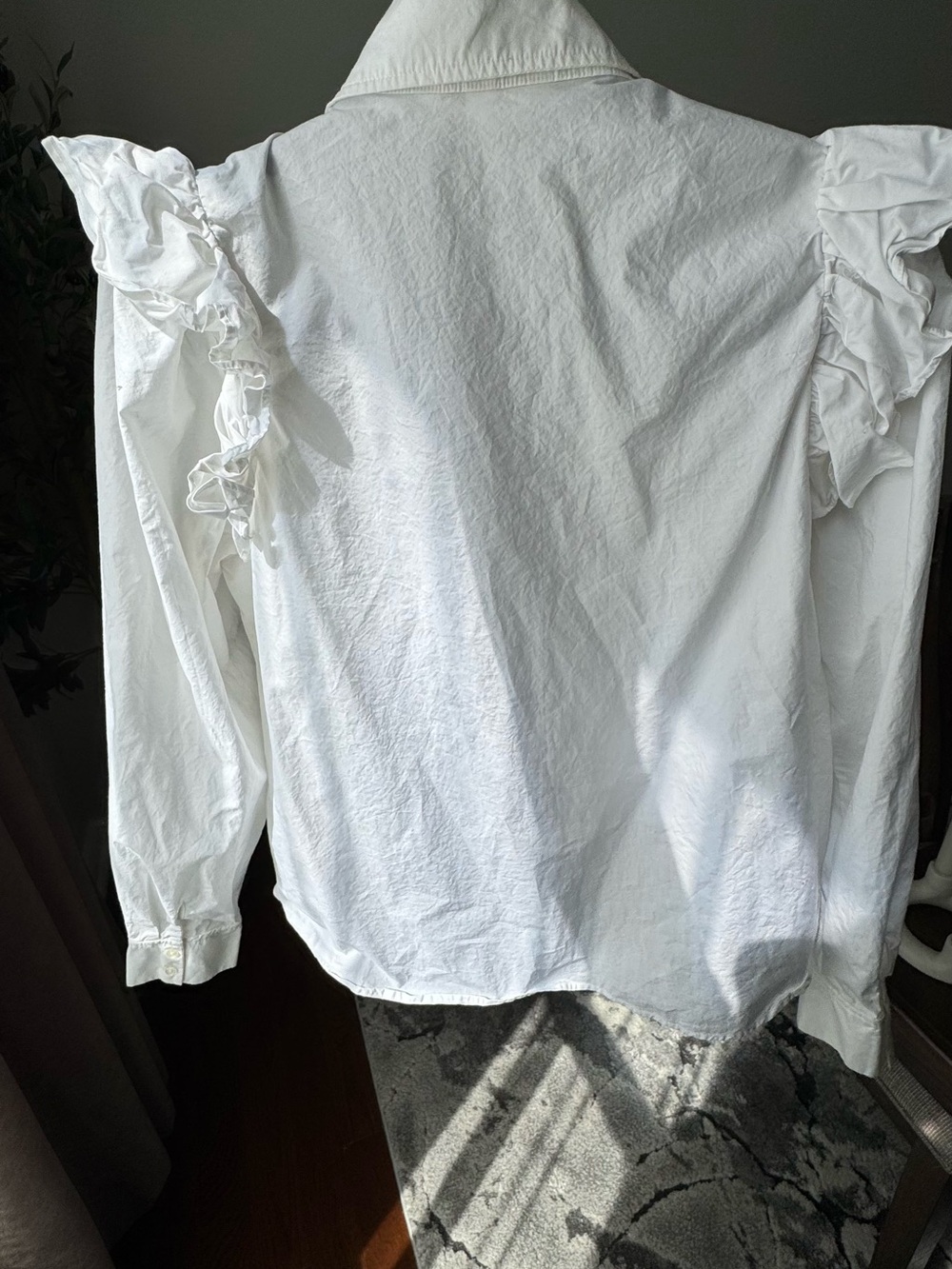 H&M 100% cotton White Ruffle-Detail Button Down Shirt - Picture 4 of 14
